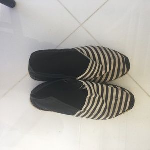 Black an White Striped Espadrilles Summer Flat